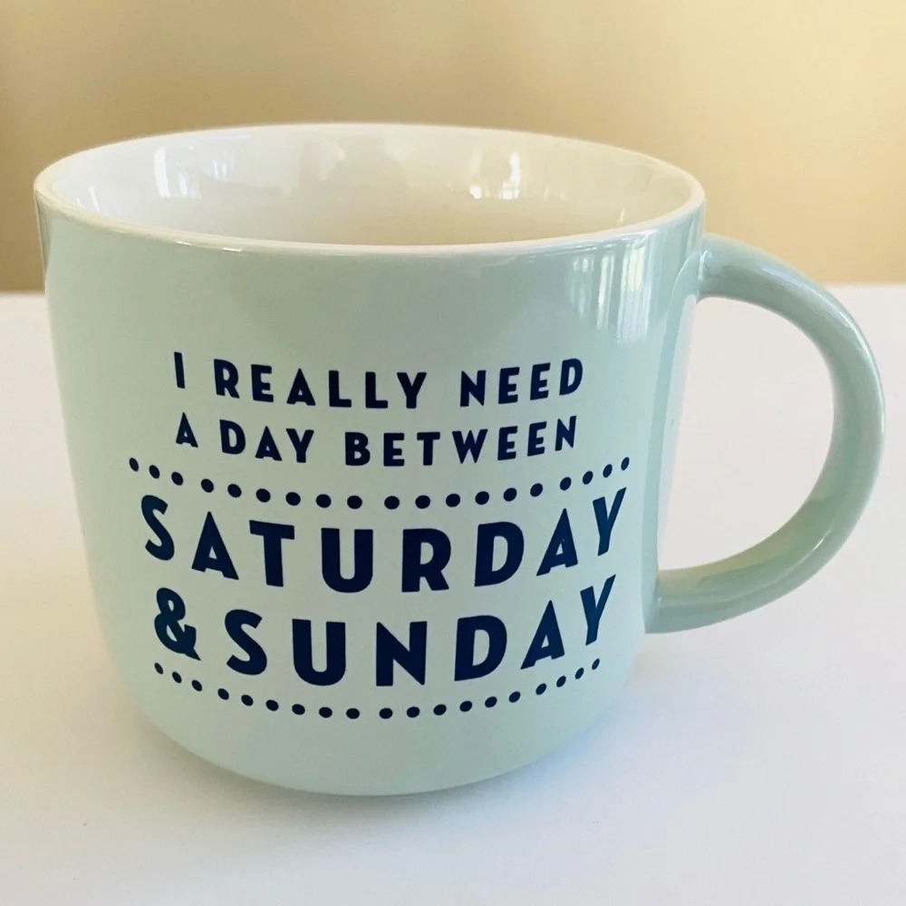 Threshold Stoneware Coffee Mug Need A Day Between Saturday And Sunday Blue Aqua